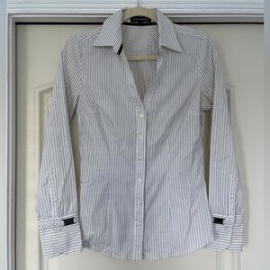 EXPRESS ‘Design Studio’ White Dress Shirt w/ Black and Gray Stripes